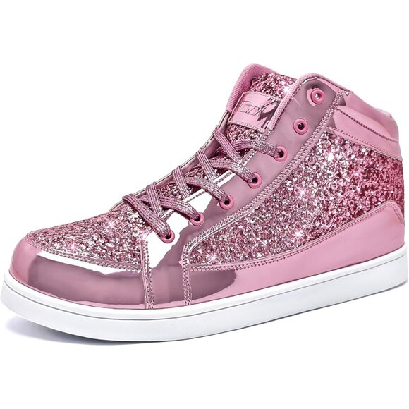Igxx Men Pink High Top Bling Glitter Party Disco Retro Metallic Gold Sneakers - Picture 1 of 6